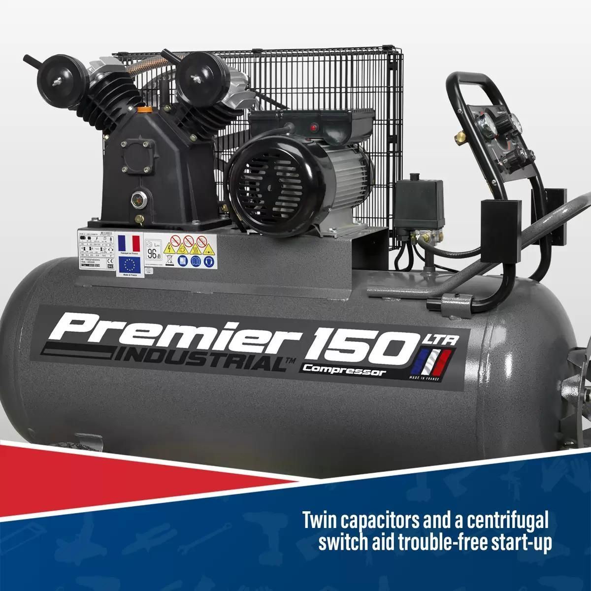 Sealey SAC3153B 150L Belt Drive Air Compressor with Front Control Panel 230V/16A