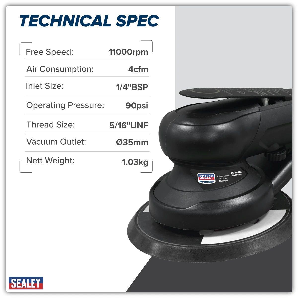 Sealey SA801 Air Palm Orbital Sander 150mm Dust-Free
