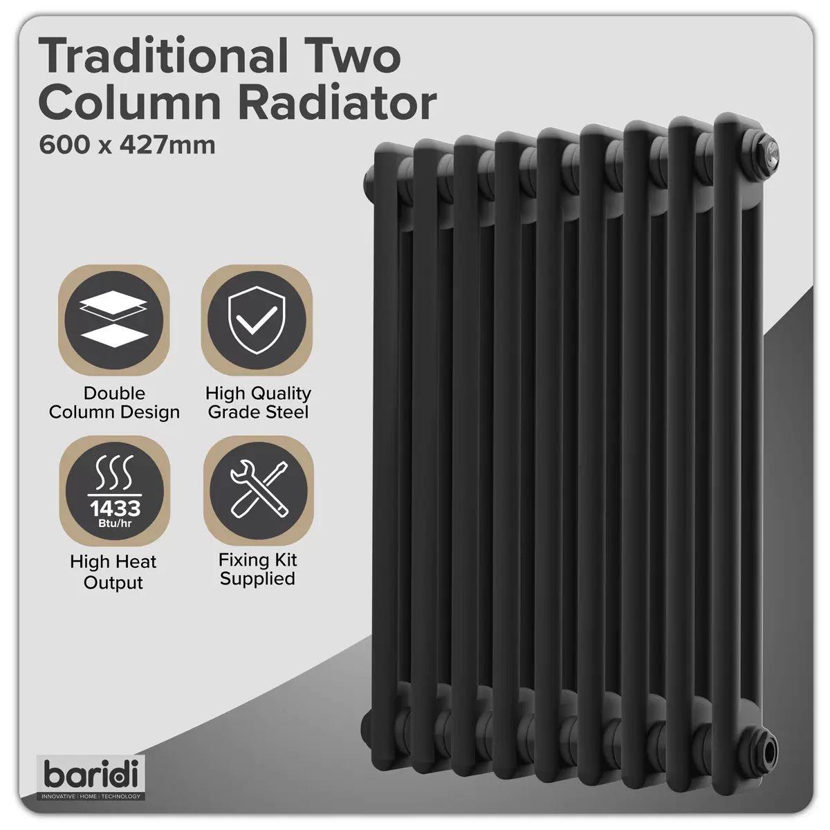 Sealey DH361 Baridi Horizontal Traditional 2 Column Radiator 600 x 427mm Black
