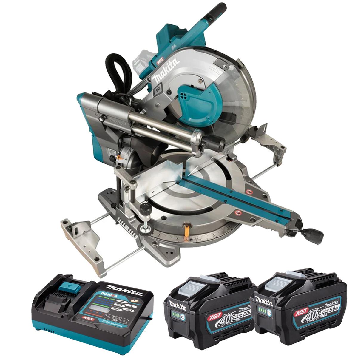 Makita LS003GZ01 40Vmax XGT Brushless Slide Compound Mitre Saw with 2 x 5.0Ah Battery & Charger