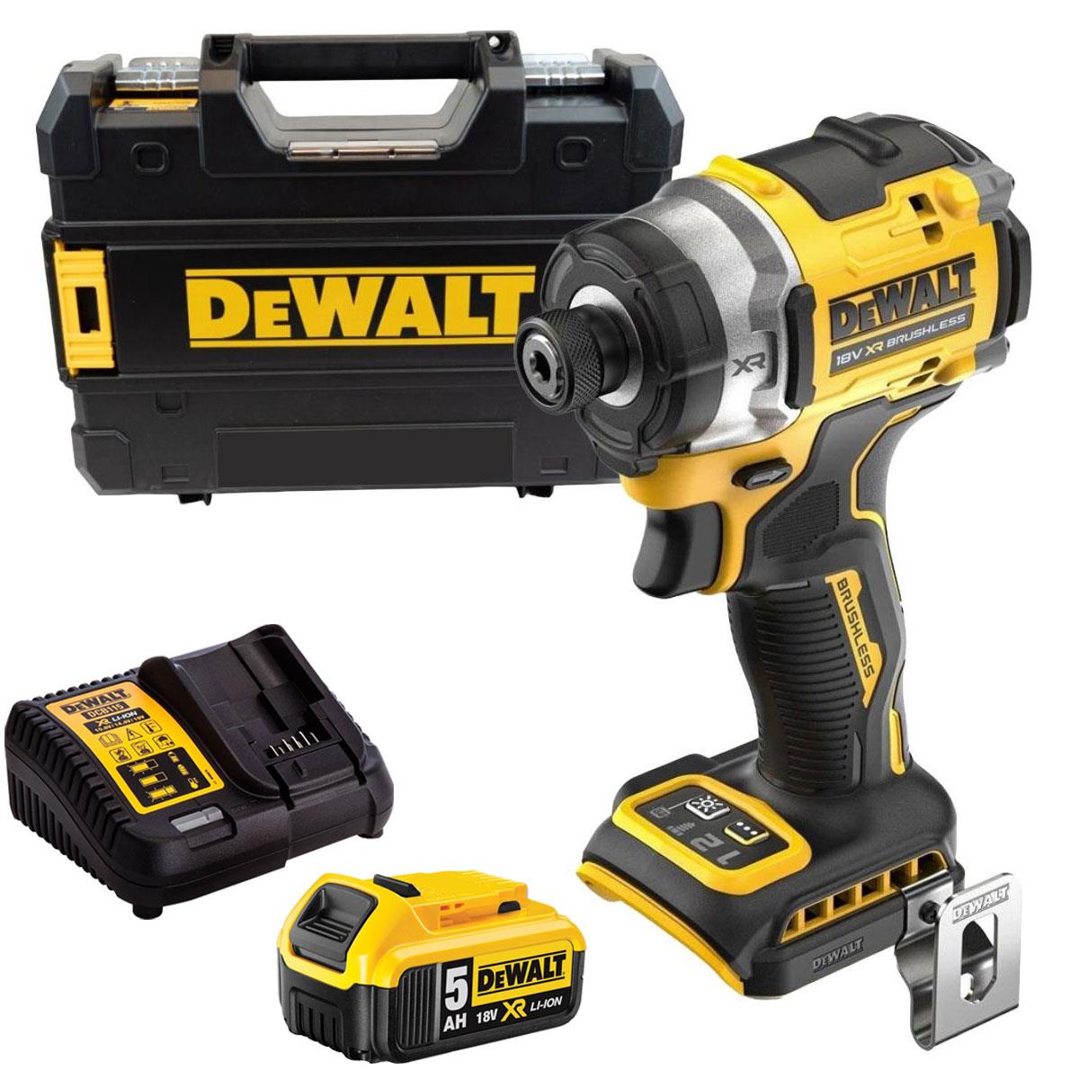 Dewalt DCF860NT-XJ 18V XR Brushless Impact Driver with 1 x 5.0Ah Battery Charger & Case