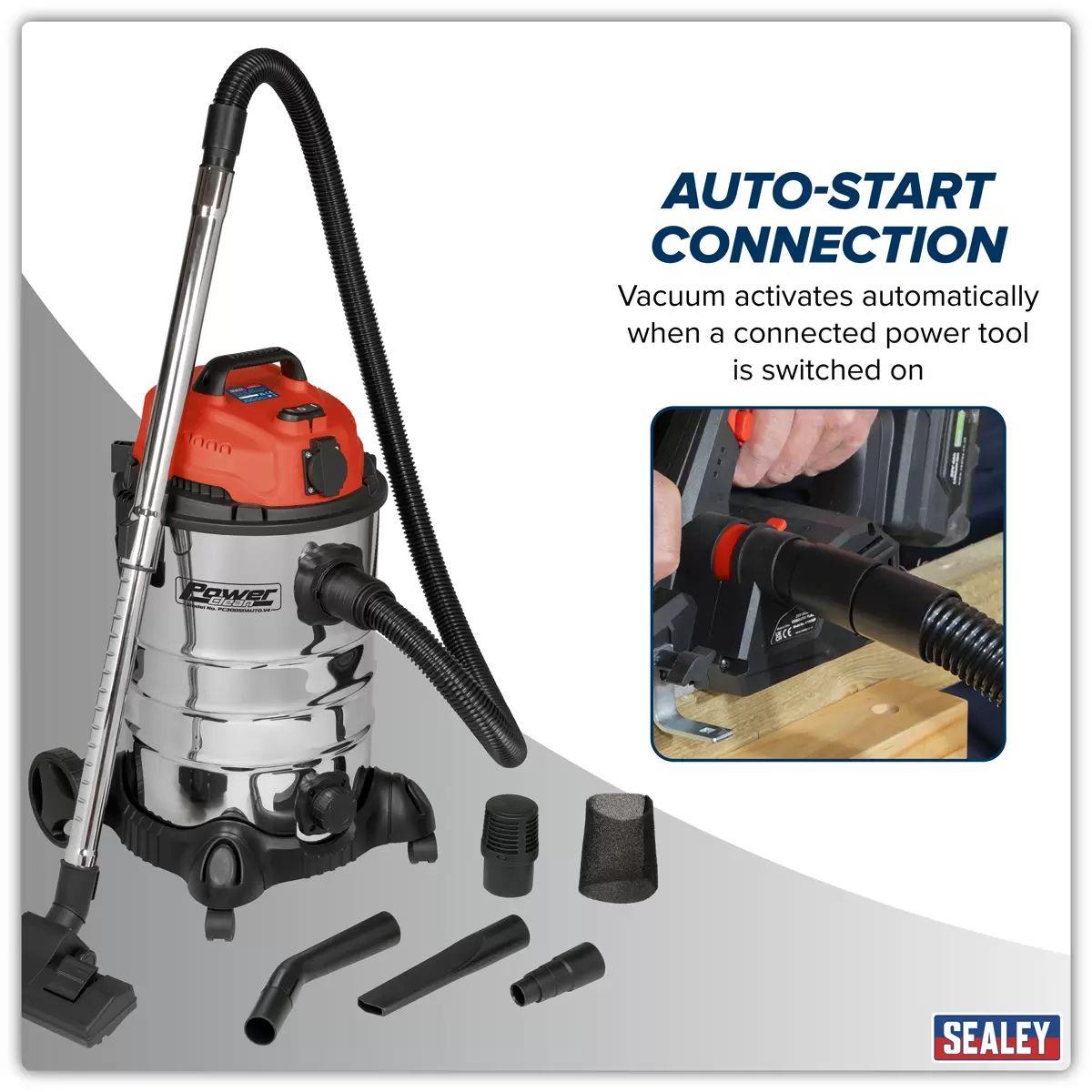 Sealey PC300SDAUTO Vacuum Cleaner Industrial 30ltr Stainless 230V/1400W