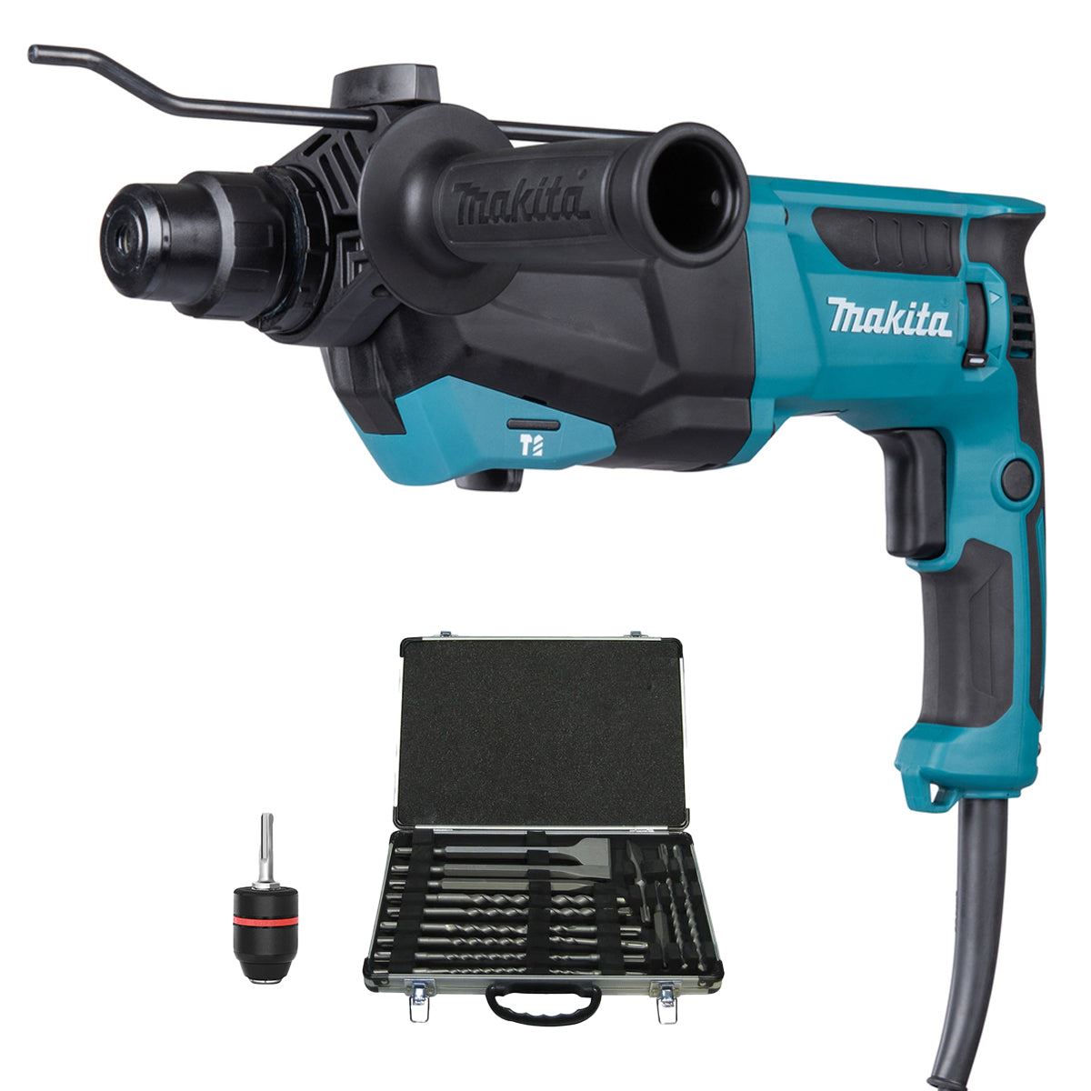 Makita HR2670/1 26mm SDS+ Rotary Hammer Drill With D-21200 17 Piece Drill Set + 13mm Keyless Chuck