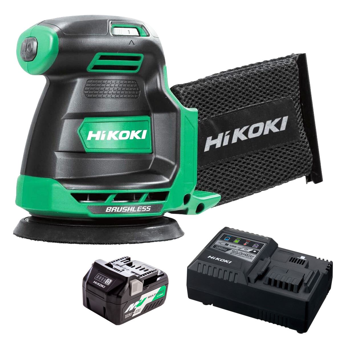 Hikoki SV1813DAJ2Z 18V Brushless 125mm Random Orbit Sander with 1 x 2.5Ah/5.0Ah Battery & Charger
