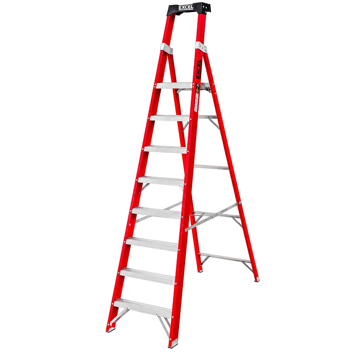 Excel Electricians Fibreglass Platform Step Ladder 8 Tread 2.51m EN131