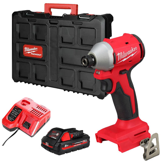 Milwaukee M18BLIDRC-0 18V Brushless 1/4" Impact Driver  with 1 x 3.0Ah Battery Charger & Empty Tool Box
