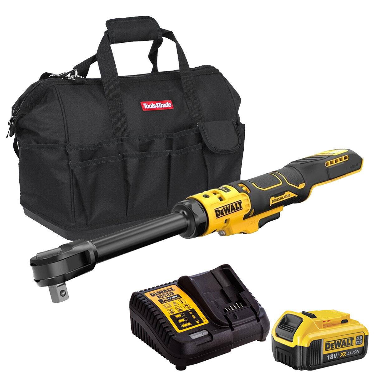 Dewalt DCF512EN-XJ 18V XR 1/2'' Brushless Open Head Ratchet with 1 x 4.0Ah Battery Charger & Bag