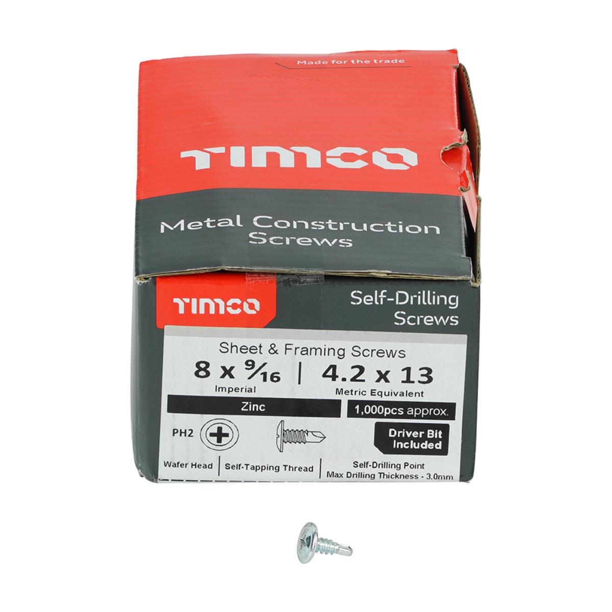 Timco 08916WHSD Wafer Head Self-Drilling Screw 4.2 x 13.5mm Zinc Pack of 1000