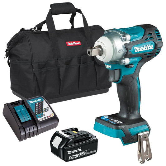 Makita DTW301Z 18V LXT Brushless 1/2" Impact Wrench with 1 x 5.0Ah Battery Charger & Bag