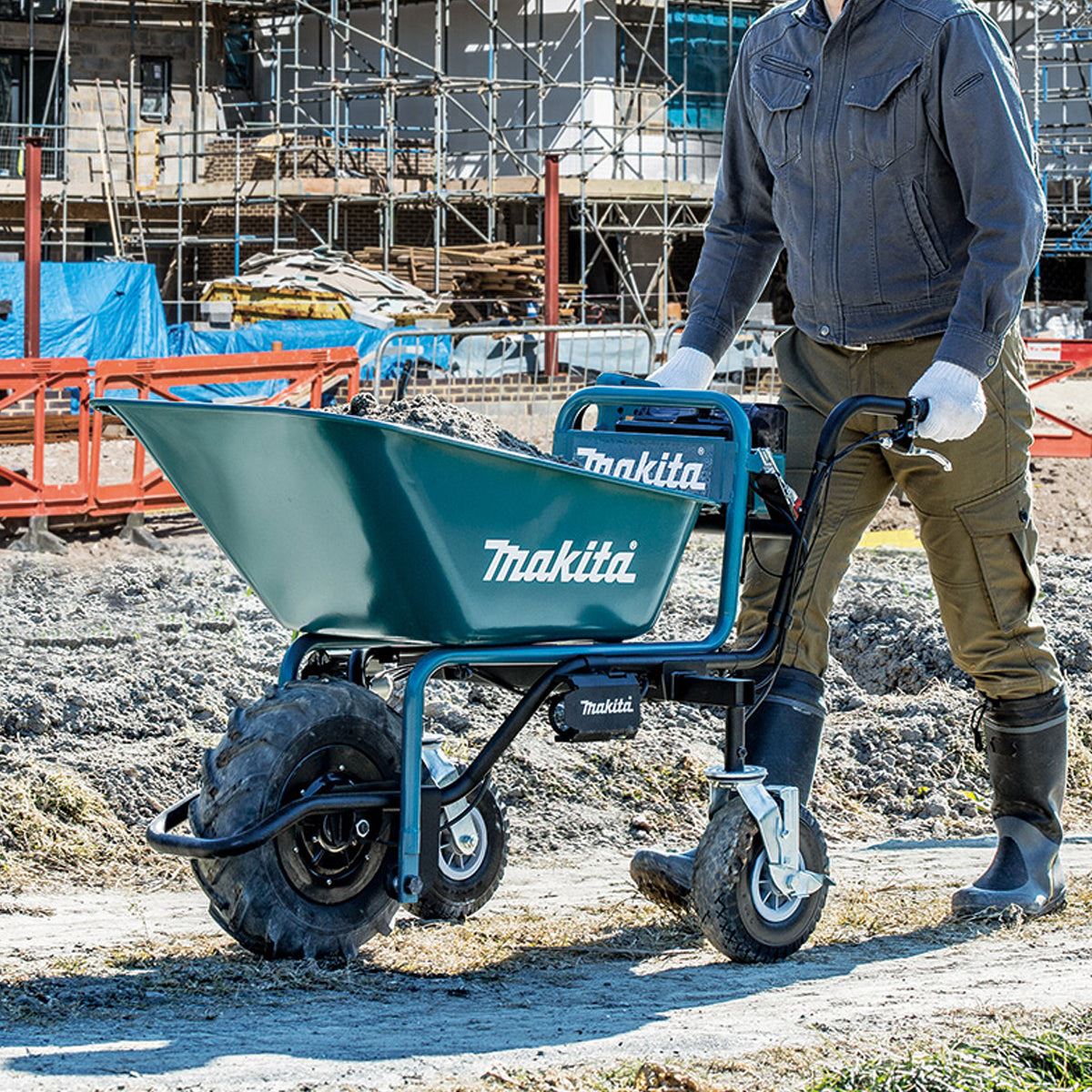 Makita DCU180PTX3 18V LXT Brushless Wheelbarrow Pipe Frame With 2 x 5.0Ah Batteries & Charger Item Condition Damaged Box