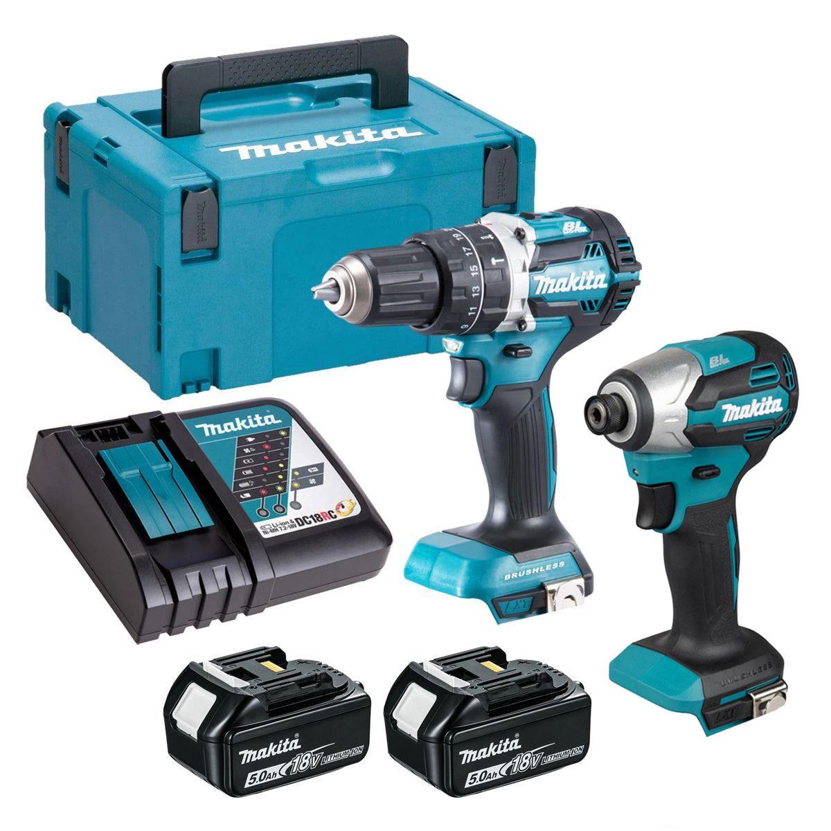 Makita 18V 2 Piece Power Tool Kit with 2 x 5.0Ah Batteries T4TKIT-16444