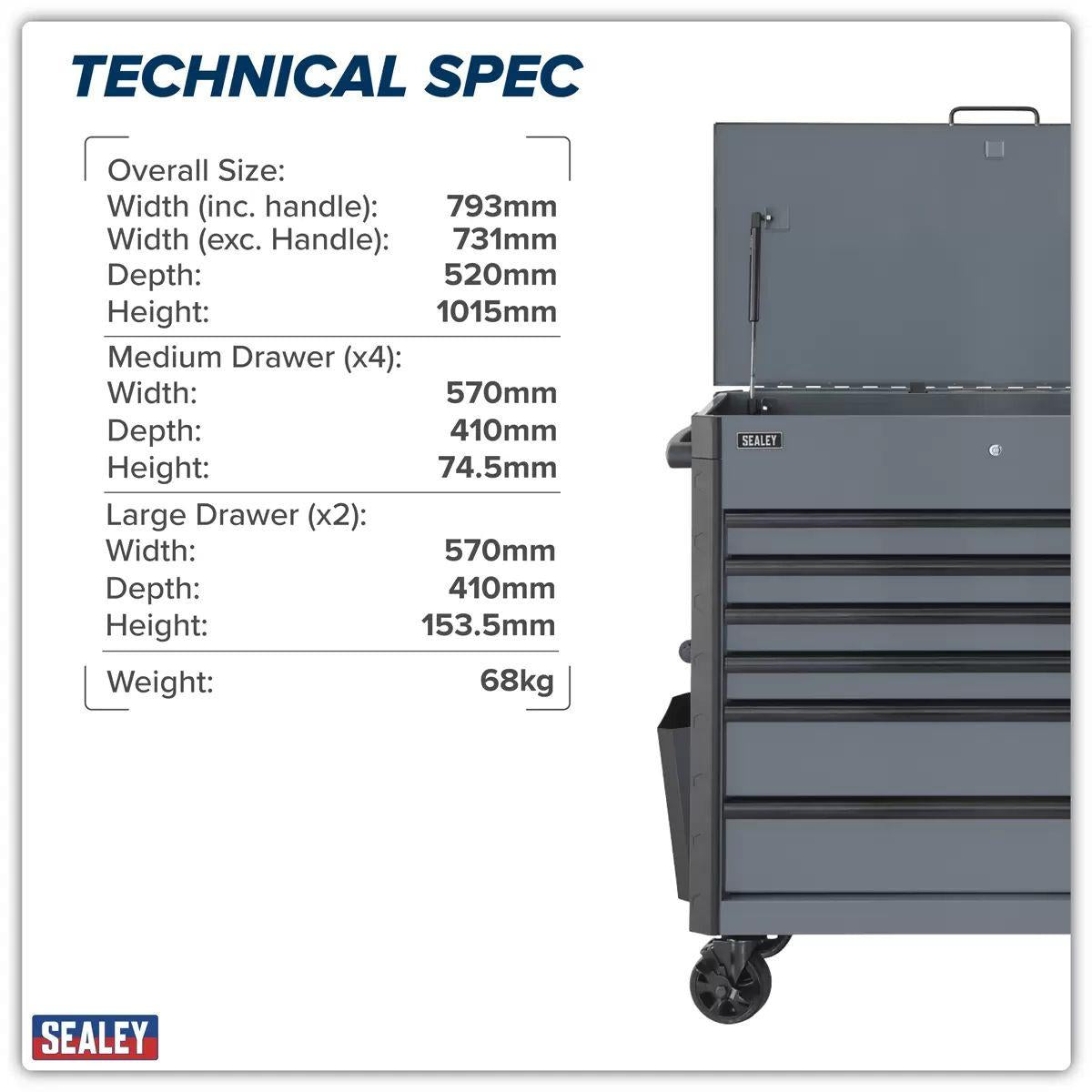 Sealey AP266G Superline Pro Tool Trolley 6 Drawer Grey