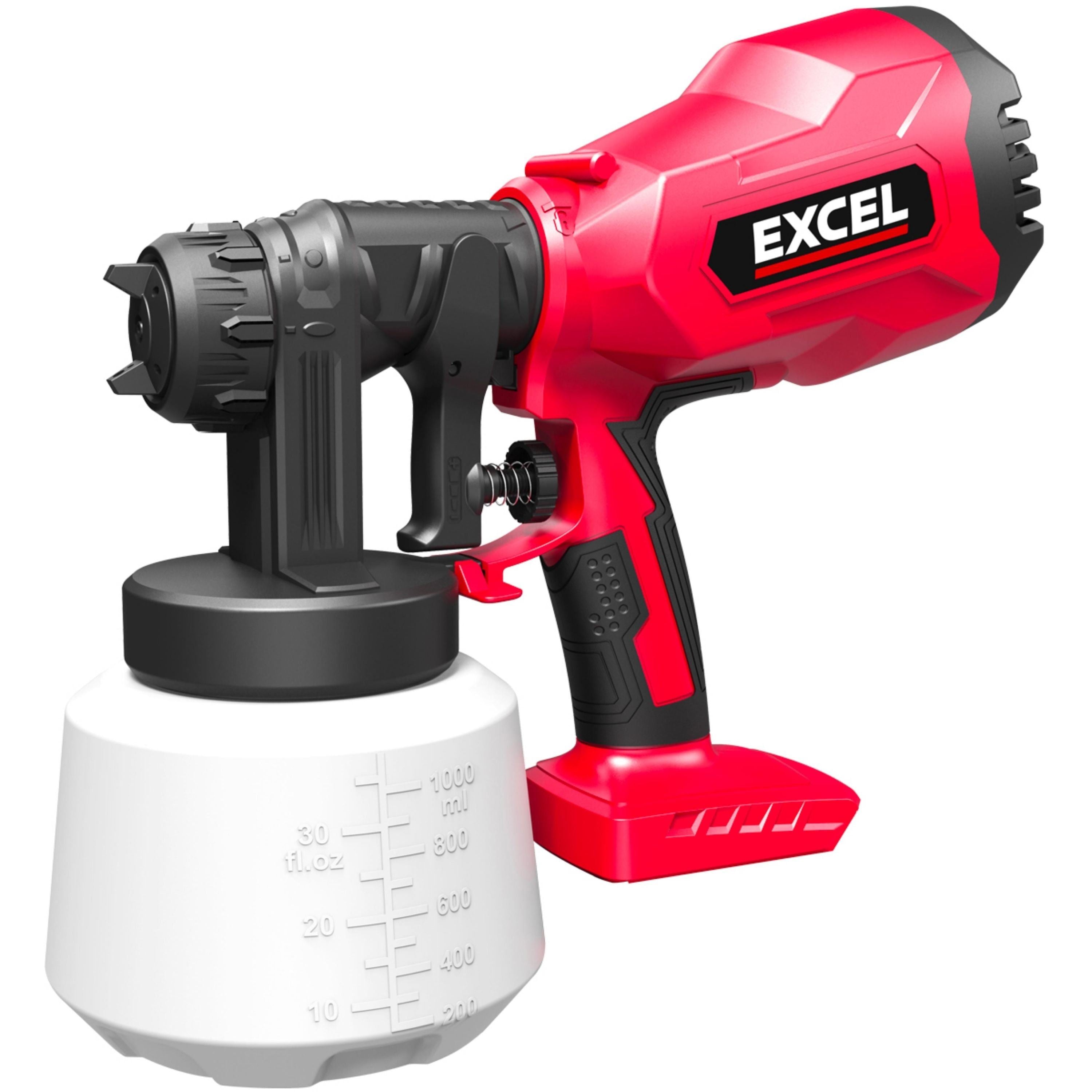 Excel 18V Cordless 1000ml Spray Gun with 1 x 2.0Ah Battery & Charger