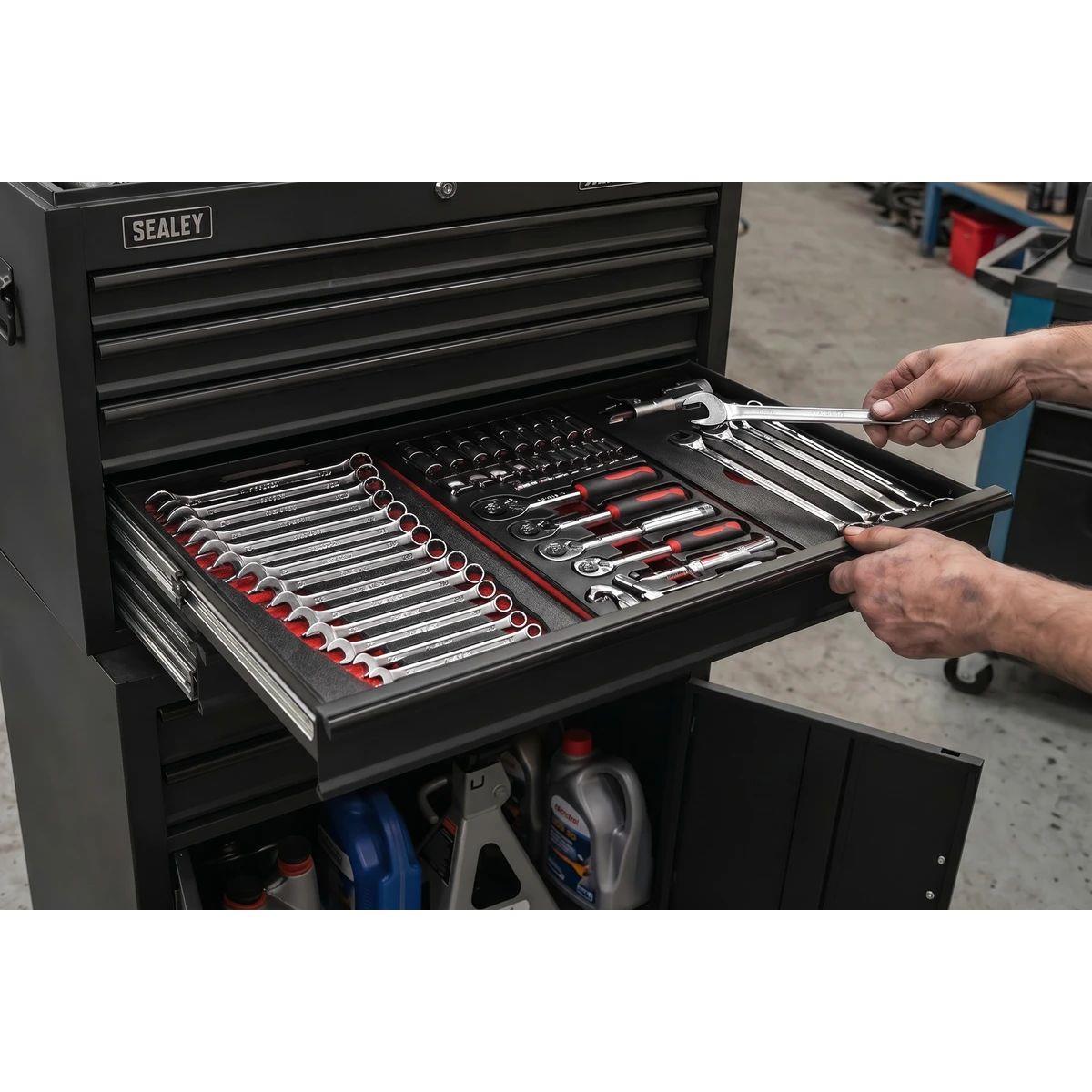 Sealey AP2200BKSTACK American PRO Topchest, Mid-Box Tool Chest & Rollcab Stack 9 Drawer Black