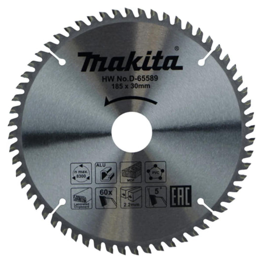 Makita D-65589 TCT Multi-Purpose Circular Saw Blade 185mm x 30mm x 60T