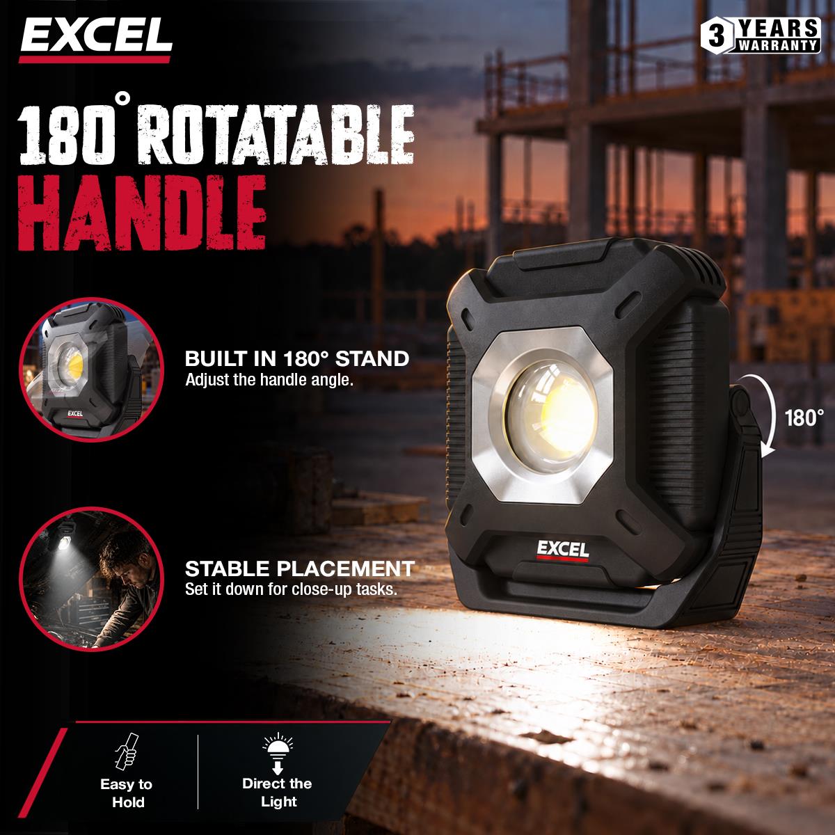 Excel 800 Lumens LED Magnetic Rechargeable Mini Work Light