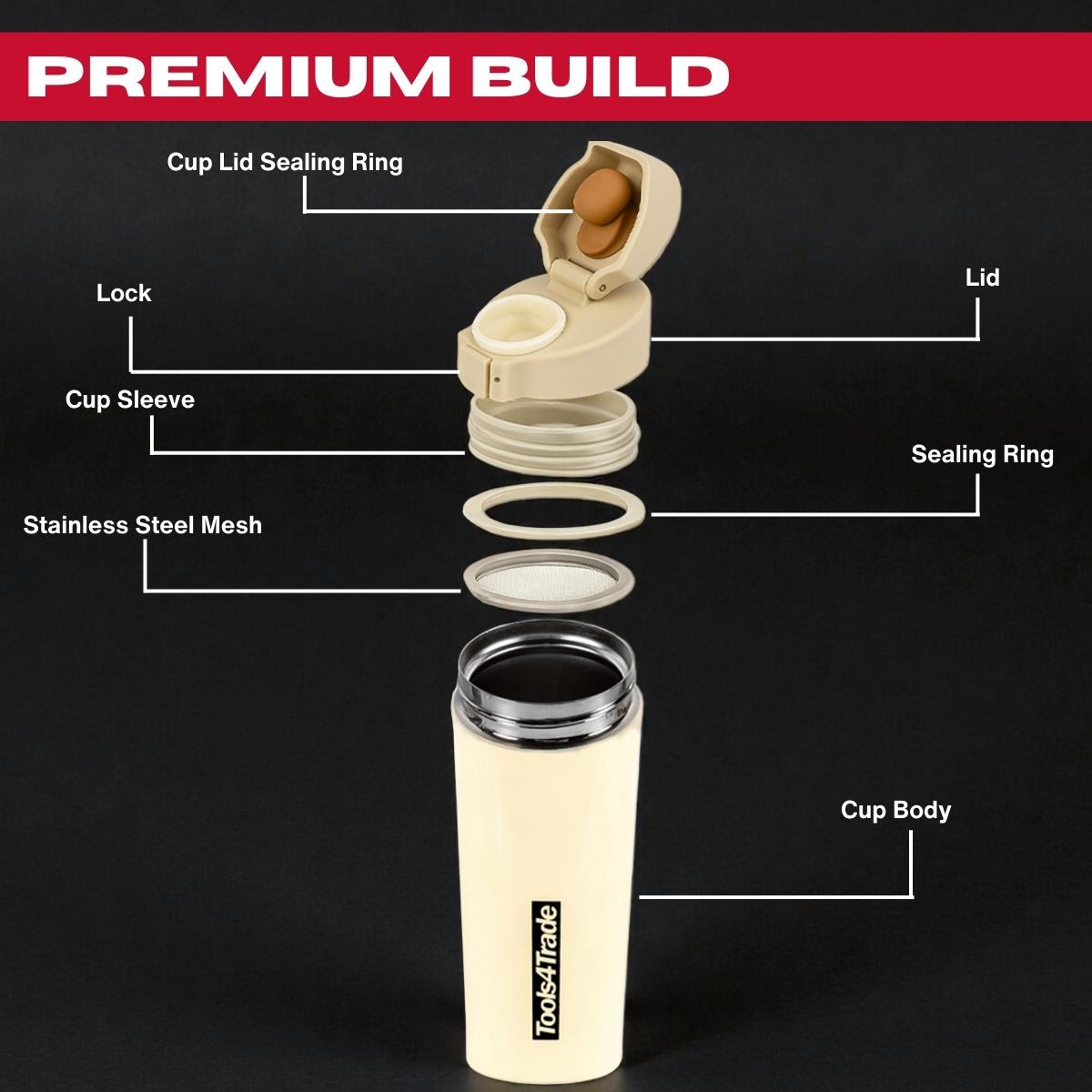 Tools4Trade Stainless Steel Thermal Coffee Mug - Beige (360ml)