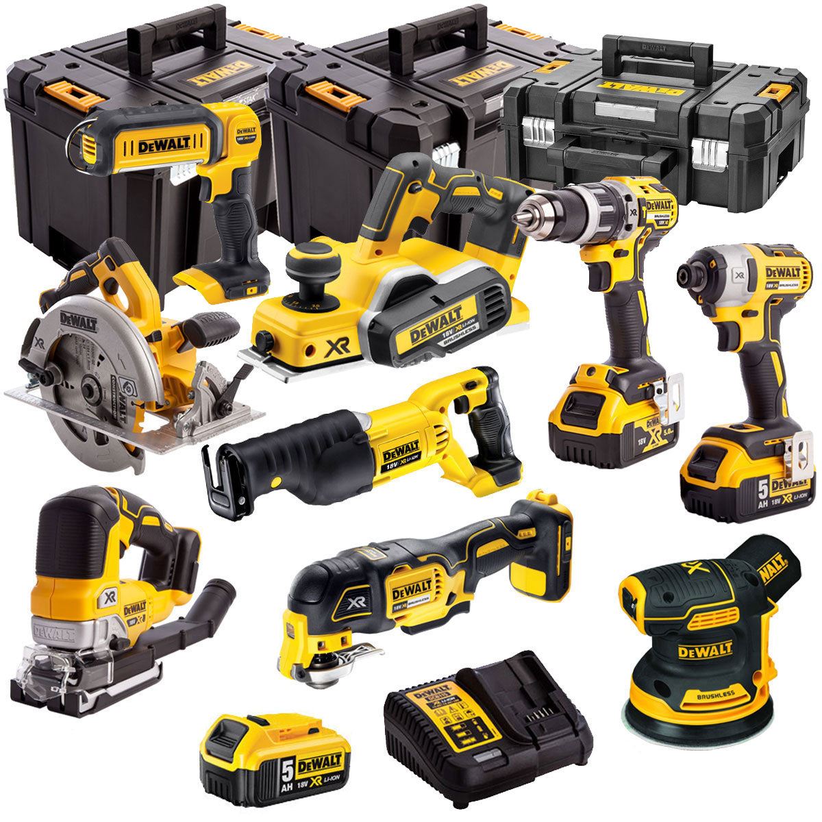 Dewalt DEWKIT91 18V Cordless 9 Piece Kit with 3 x 5.0Ah Batteries & Charger in Case