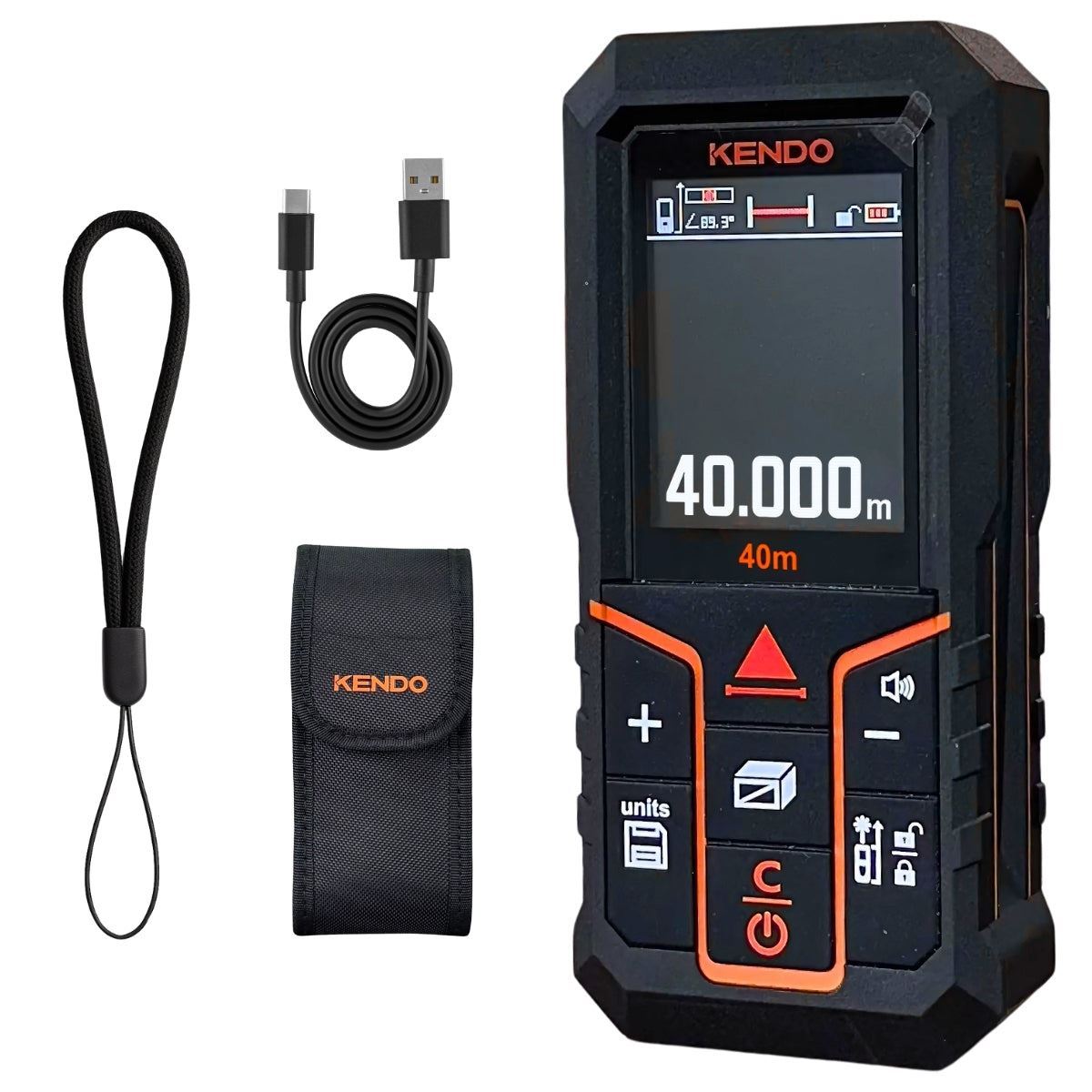 Kendo 40m Laser Distance Meter with Rechargeable Battery & LCD Display