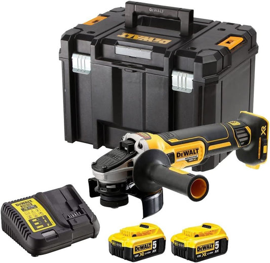 DeWalt DCG405N 18V Brushless 125mm Angle Grinder with 2 x 5.0Ah Batteries & Charger in Case