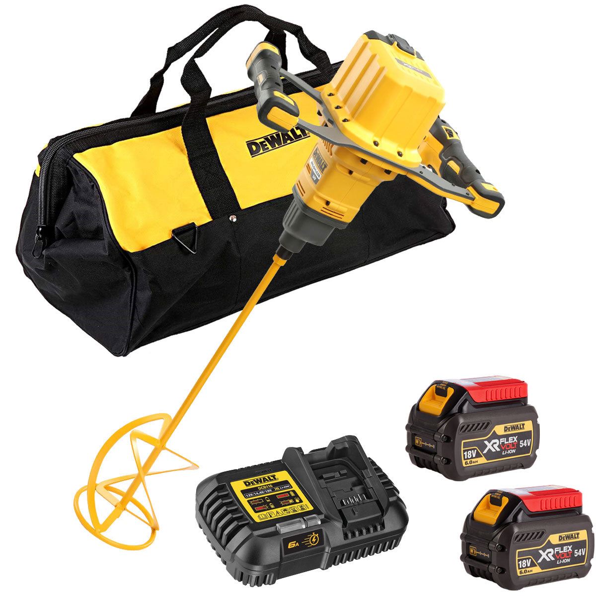 Dewalt DCD240N 54V XR FlexVolt Brushless Paddle Mixer with 2 x 6.0 Battery Charger & Bag