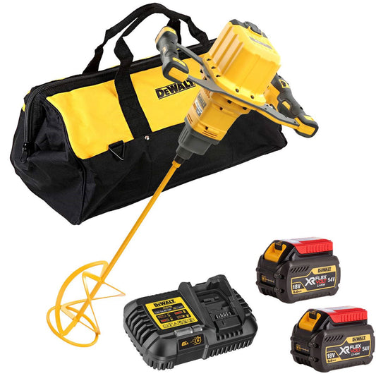 Dewalt DCD240N 54V XR FlexVolt Brushless Paddle Mixer with 2 x 6.0 Battery Charger & Bag