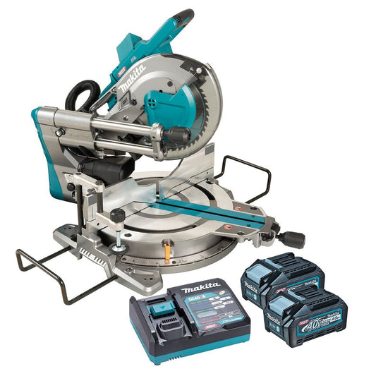 Makita LS004GD201 40V Max XGT Brushless 260mm Slide Compound Mitre Saw With 2 x 2.5Ah Batteries & Charger