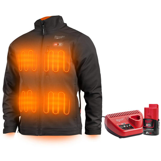 Milwaukee M12 12V Black Heated Jacket  XXL with 1 x 2.0Ah Battery & Charger