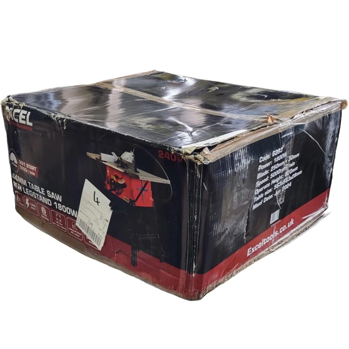 Excel 250mm Table Saw 240V/1800W with Legstand Side Extensions & Blade Item Condition Damaged Box