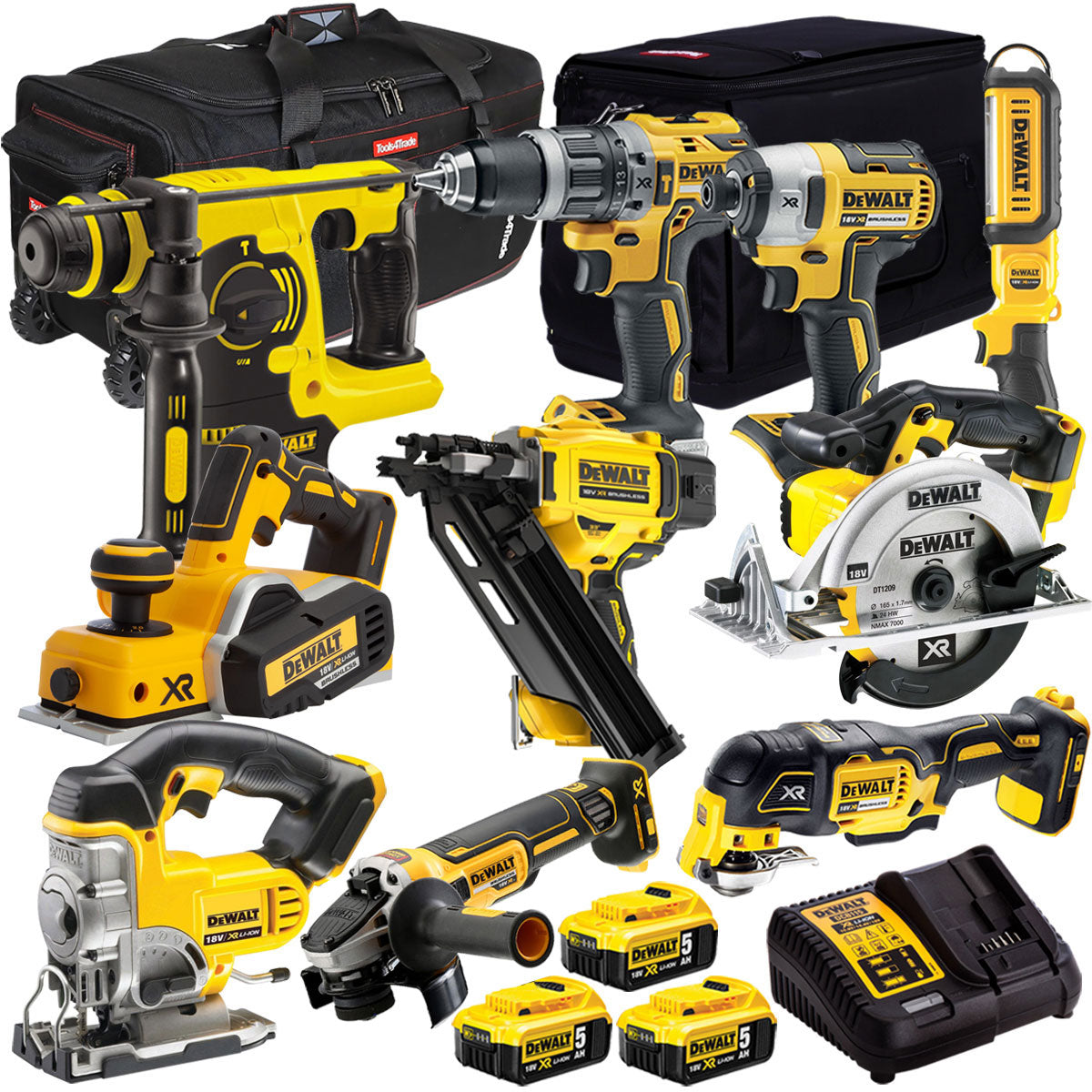 DeWalt DEWT4T10AP2 18V 10 Piece Power Tool Kit with 3 x 5.0Ah Battery & Charger