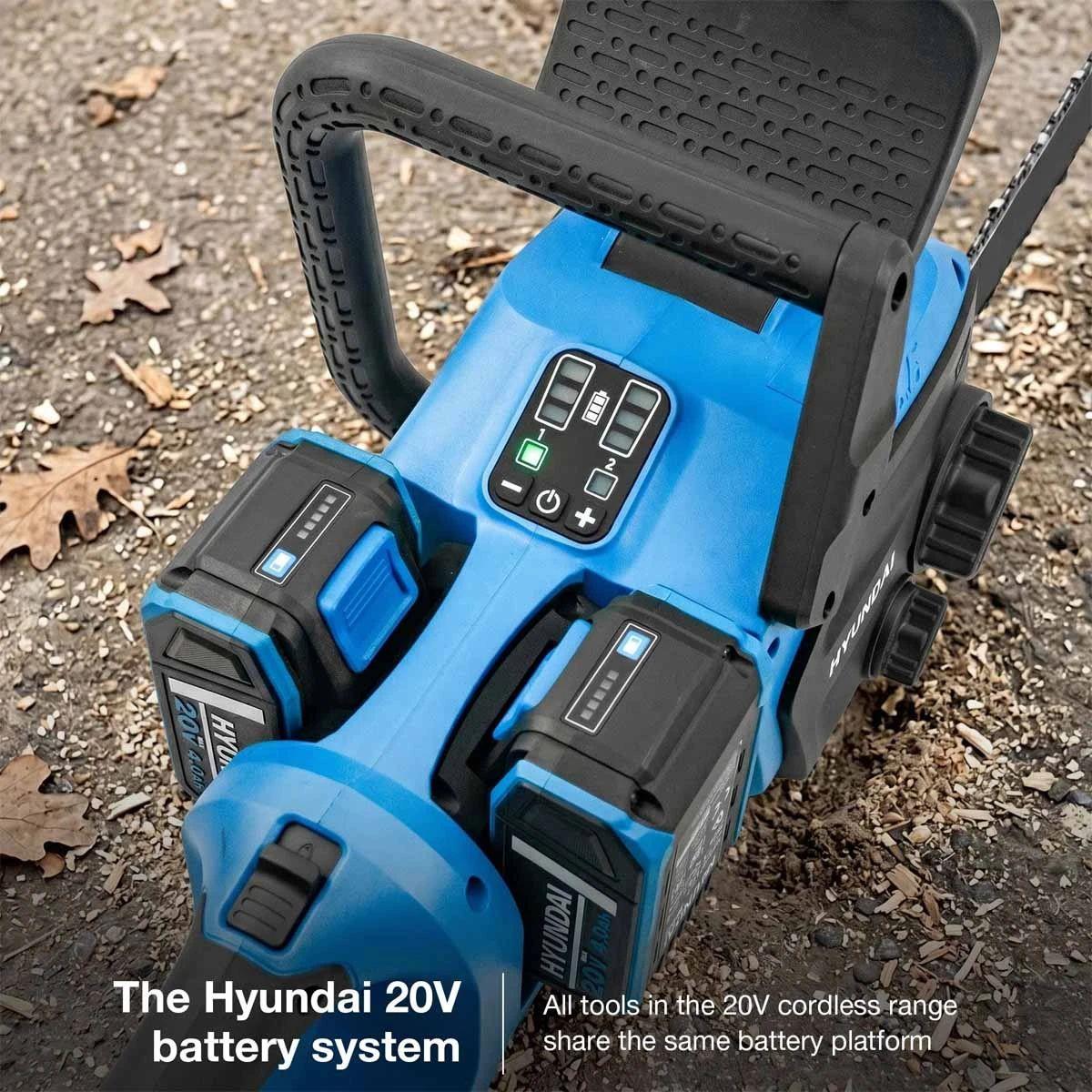 Hyundai HY40CCS350 2 x 20V 4Ah Brushless Cordless Chainsaw 350mm with 2 x 4.0Ah Batteries and Charger