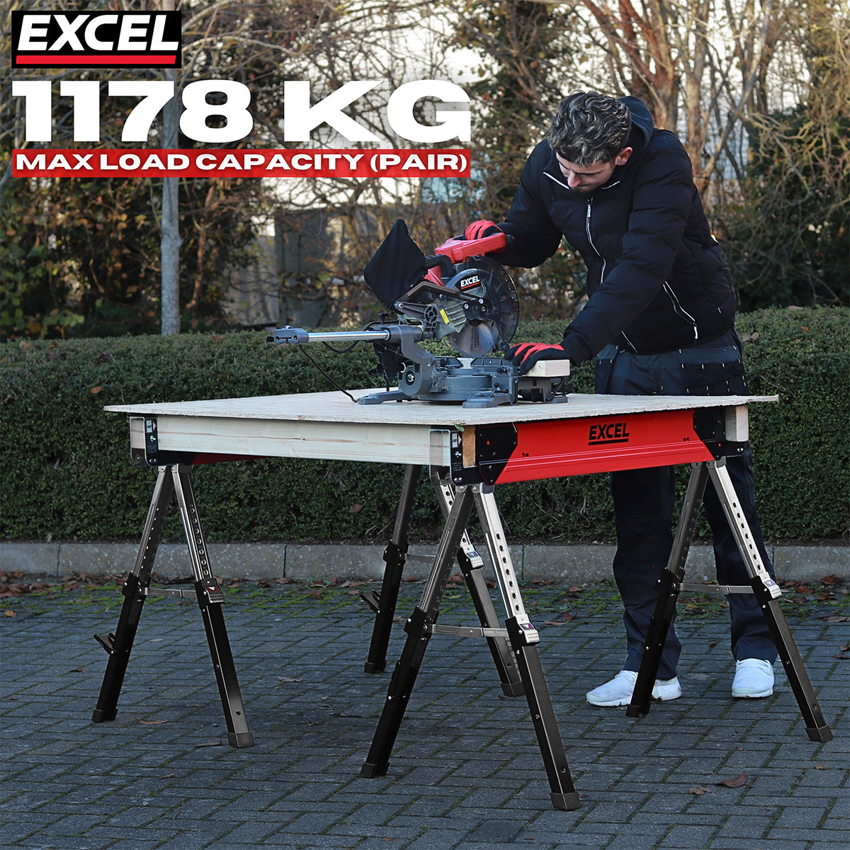Excel Steel Sawhorse Adjustable Legs Twin Pack 1178Kg Capacity