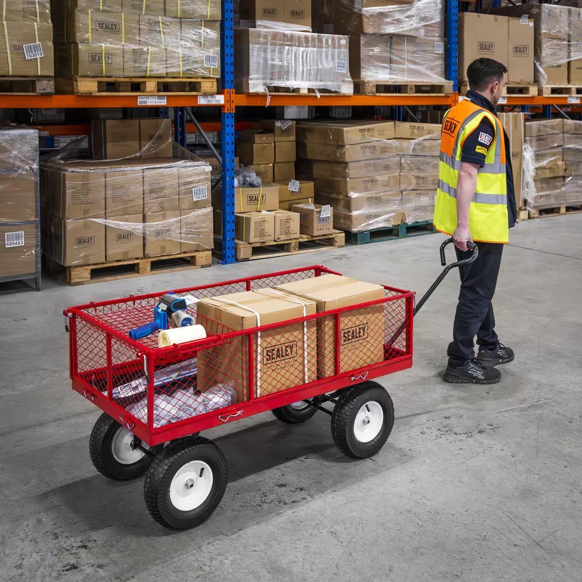 Sealey CST806 Platform Truck with Sides Pneumatic Tyres 450kg Capacity