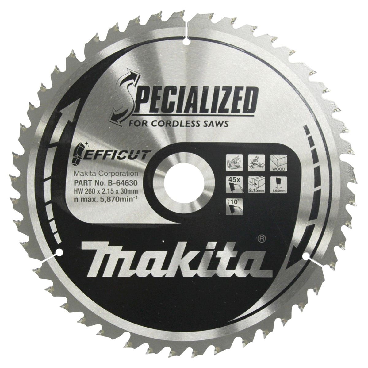 Makita 260 x 30mm x 45T TCT Efficut Circular Saw Blade B-64630