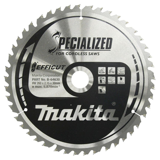 Makita 260 x 30mm x 45T TCT Efficut Circular Saw Blade B-64630