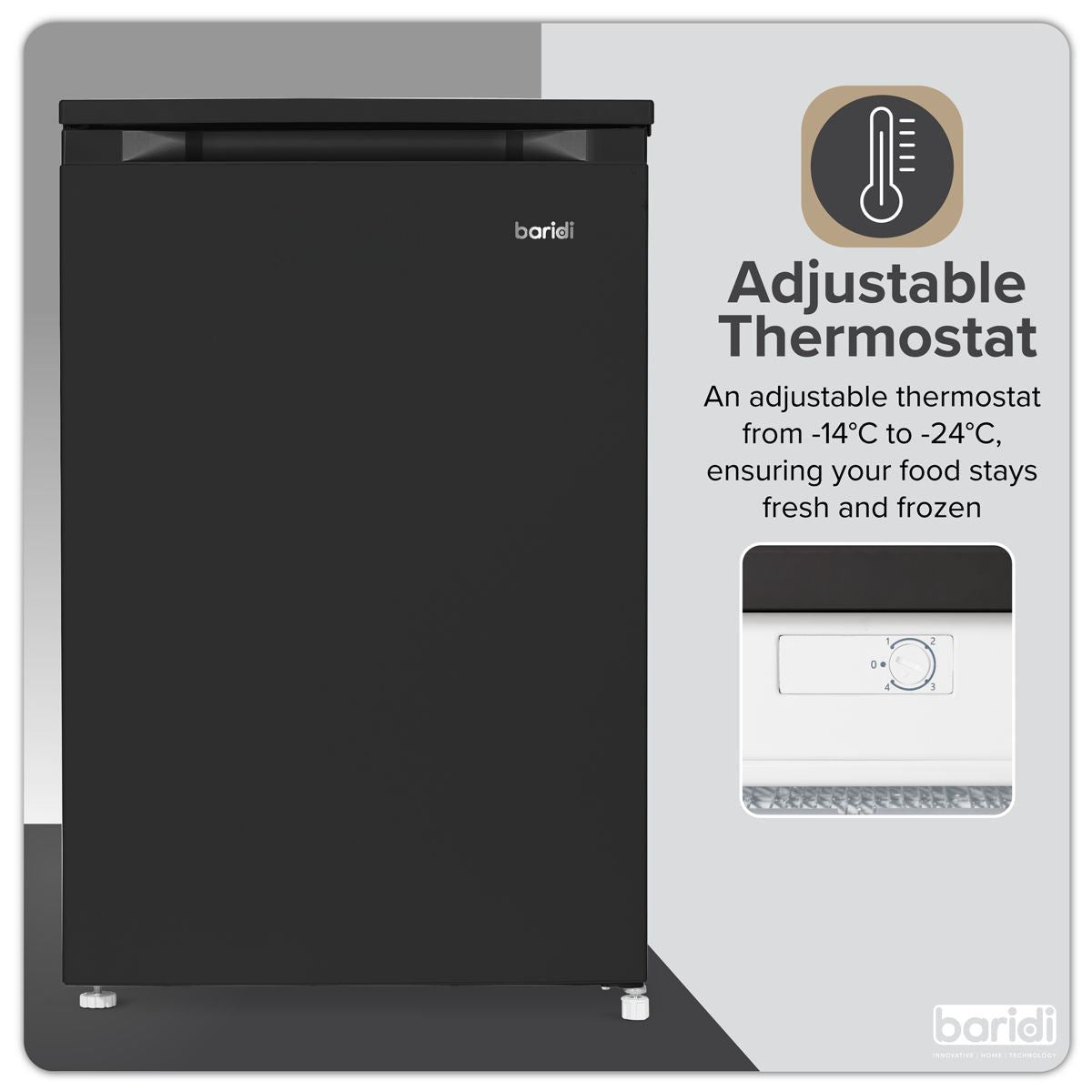 Sealey DH251 Baridi 55cm Undercounter Freezer with Adjustable Thermostat 85L Black