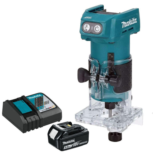 Makita DRT52Z 18V LXT Brushless Router Trimmer with 1 x 5.0Ah Battery & Charger