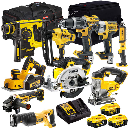 Dewalt 18V 10 Piece Power Tool Kit with 3 x 5.0Ah Battery & Charger T4TKIT-1115