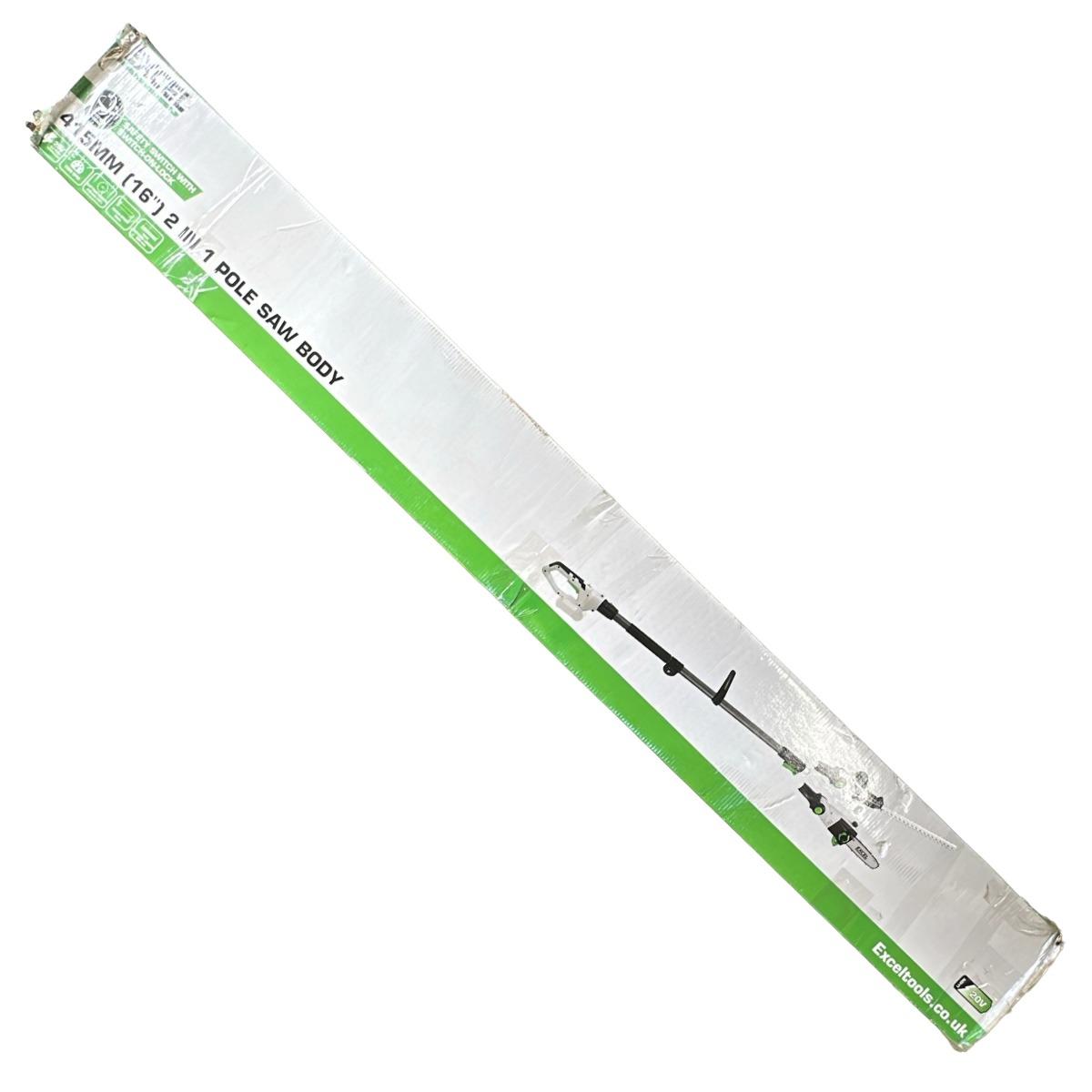 Excel 20V Cordless 2-in-1 Pole Hedge Trimmer & Pole Chainsaw Body Only Item Condition Damaged Box