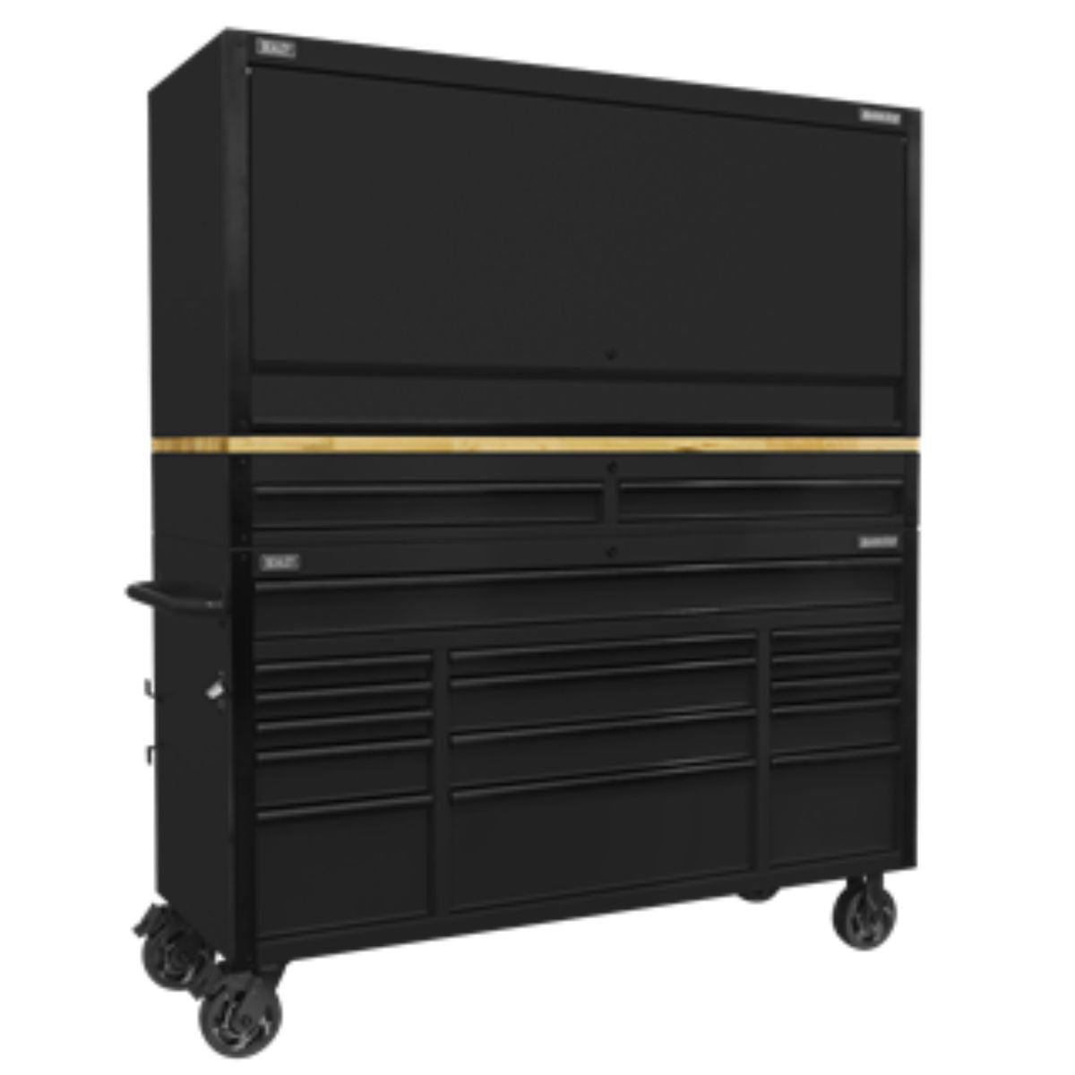 Sealey AP6215BECOMBO1 Mobile Trolley with Wooden Worktop 15 Drawer, Hutch & 2 Drawer Riser 1549mm