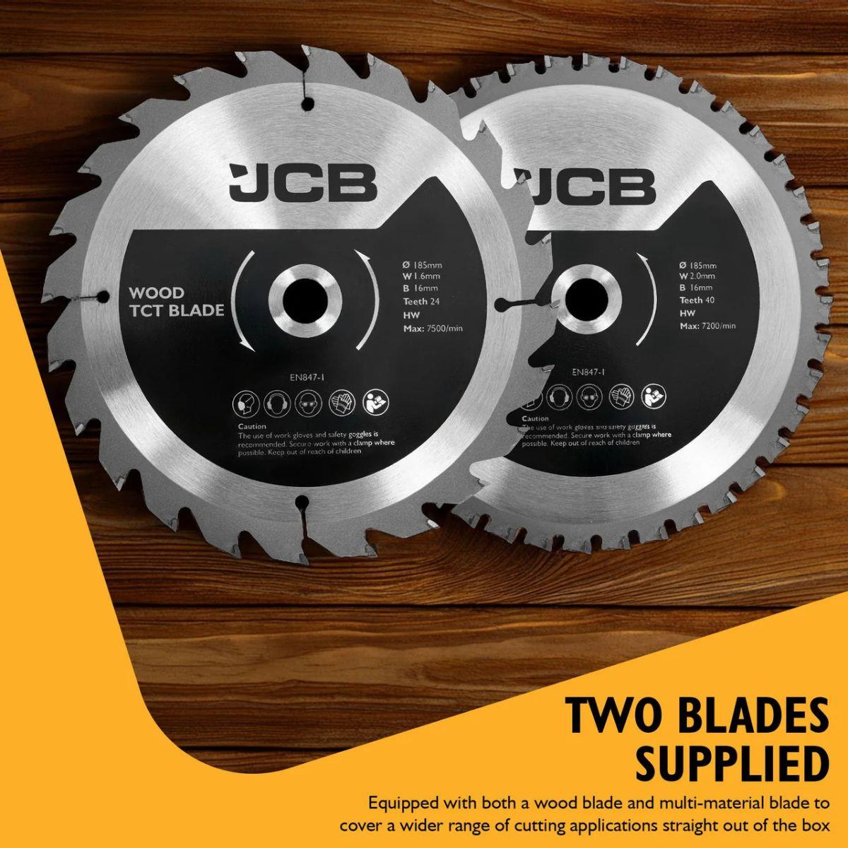 JCB-18PCS-185 18V Circular Saw 185mm & 60mm Cut Depth With 2 Blades Body Only
