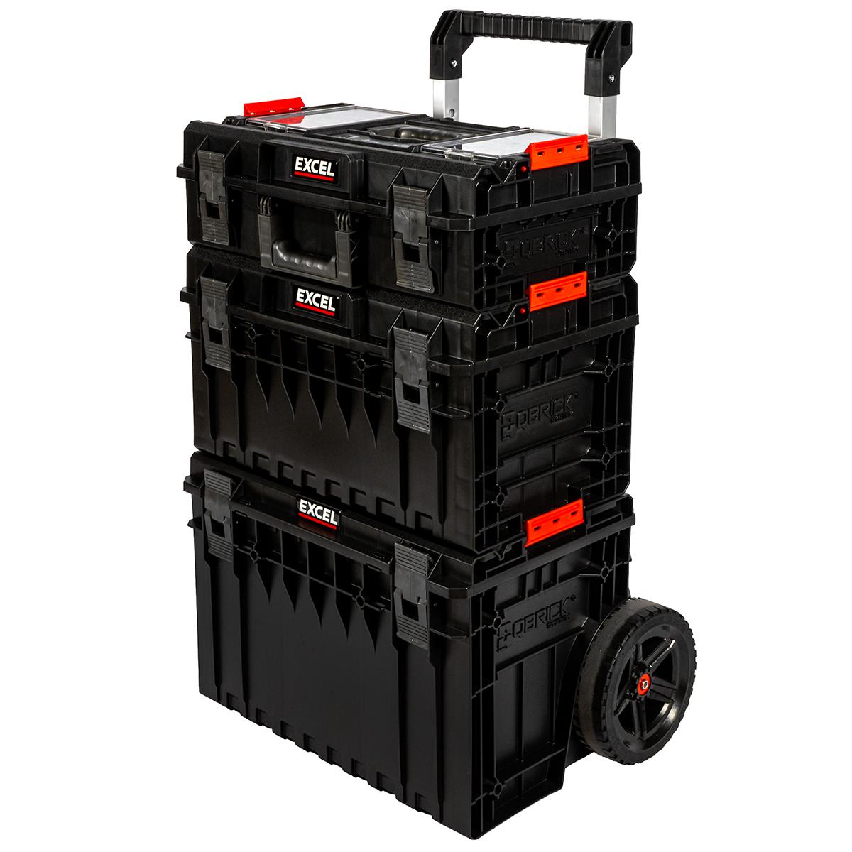 Excel Modular Stackable Tool Box Heavy Duty Mobile Storage 3 Piece Set with Wheels