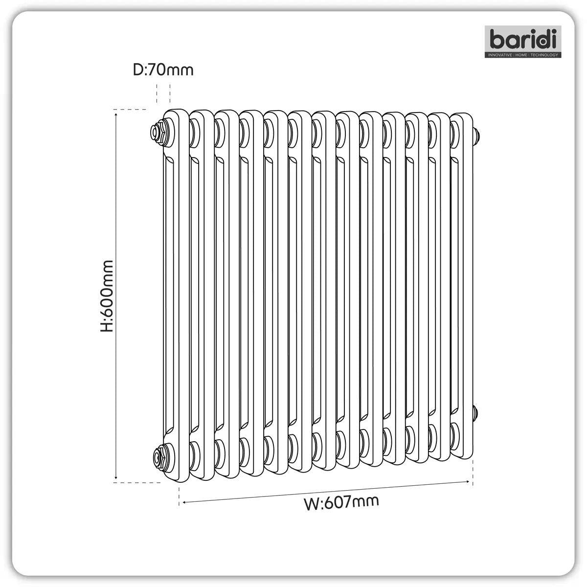 Sealey DH367 Baridi Horizontal Traditional 2 Column Radiator 600 x 607mm White