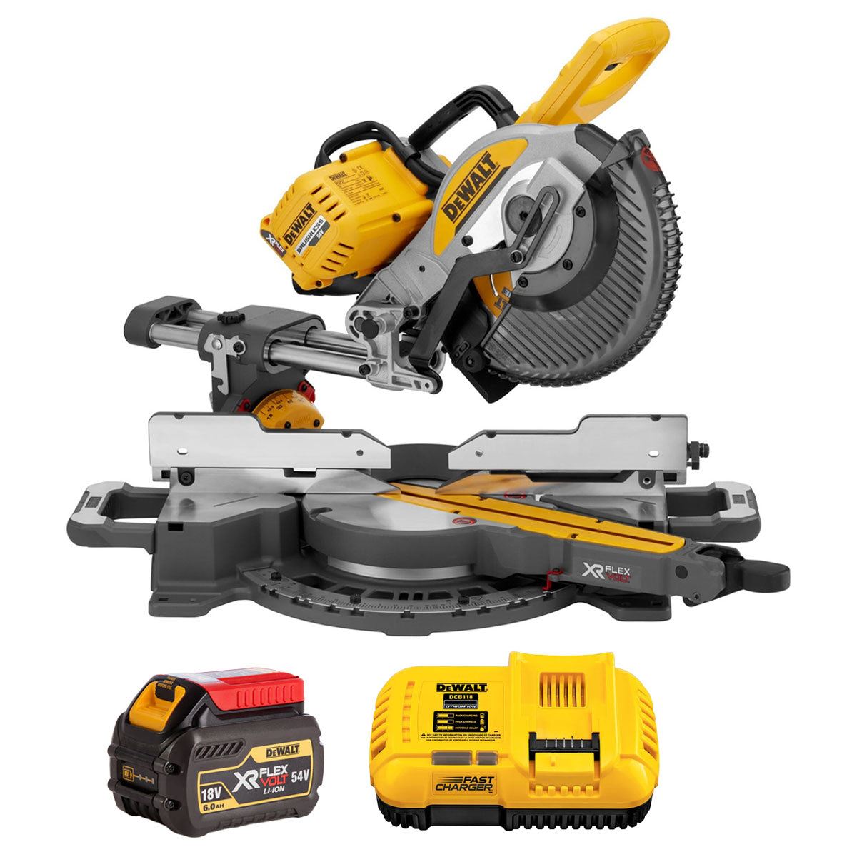 Dewalt DCS727N 54V XR FlexVolt Brushless Slide Mitre Saw with 1 x 6.0Ah Battery & Charger