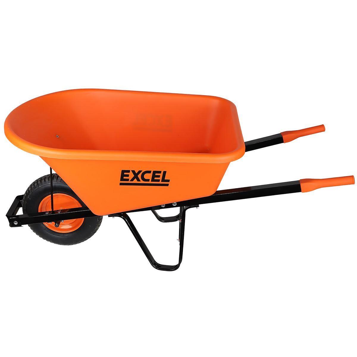 Excel 134L Portable Cement Mixer 240V/370W with Wheels & 120L Wheelbarrow Orange HDPE Tray