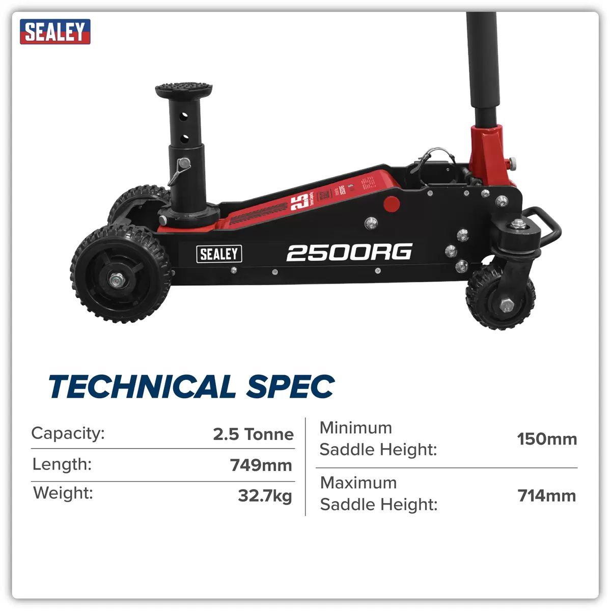 Sealey 2500RG Big Wheel Hybrid Trolley Jack for Off-Road Vehicles 4 x 4s with Super Rocket Lift 2.5 Tonne