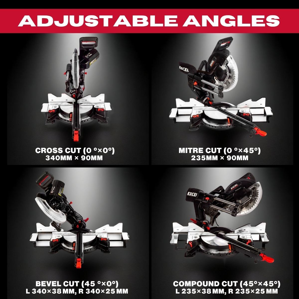 Excel 305mm Sliding Mitre Saw with LED Light & 48T Blade 240V/2000W