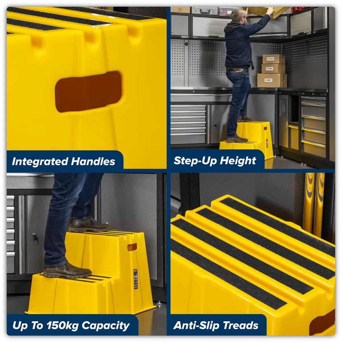 Sealey KS6 Heavy-Duty 2-Step Safety Steps with Anti-Slip Treads 150kg Capacity, Yellow EN 14183
