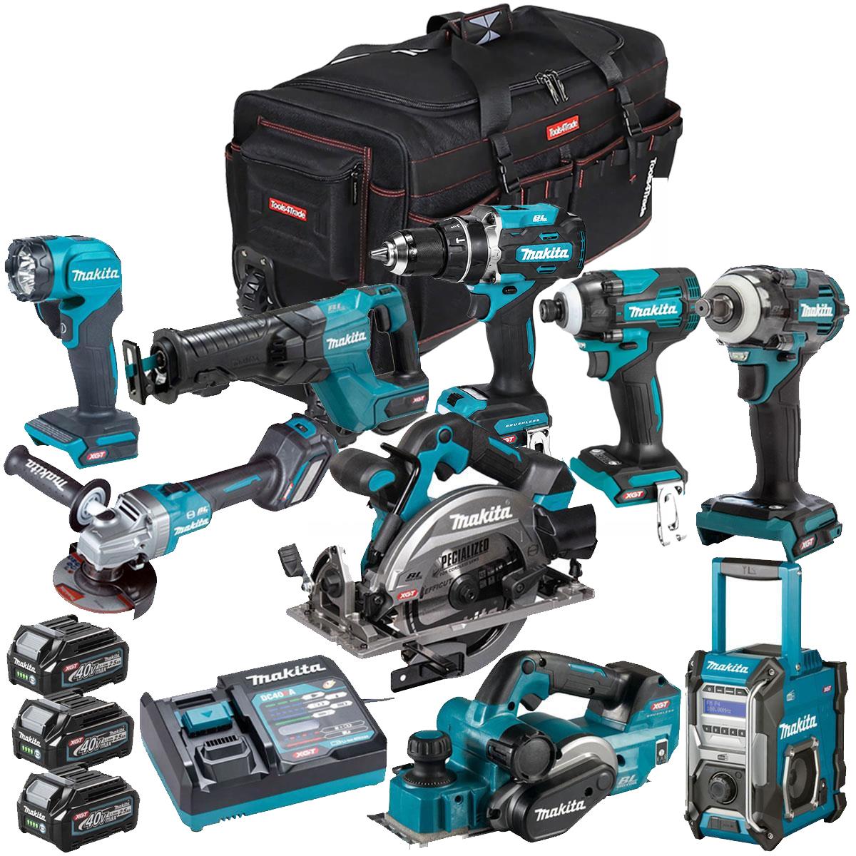 Makita 40V XGT 9 Piece Brushless Power Tool Kit with 3 x 2.5Ah Battery T4TKIT-16043