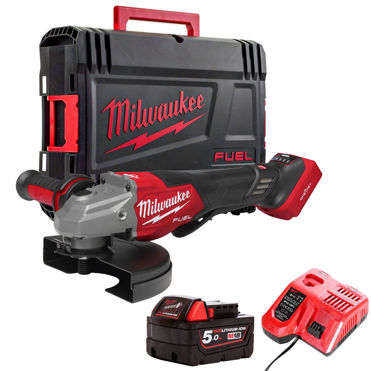 Milwaukee M18FHSAGO180VXPDB2-0X 18V M18 Angle Grinder with 1 x 5.0Ah Battery Charger & Case